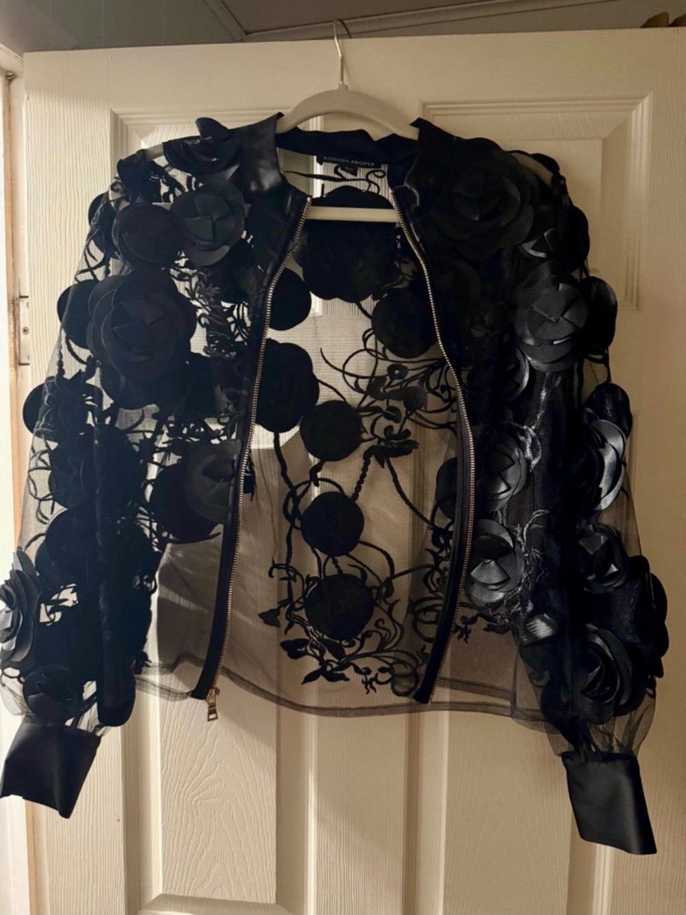 Boston Proper NWOT black mesh floral jacket- size S